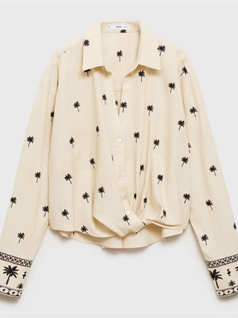MNG MANGO NWT Beige Palm-Print Button Front Top - Picture 2 of 5
